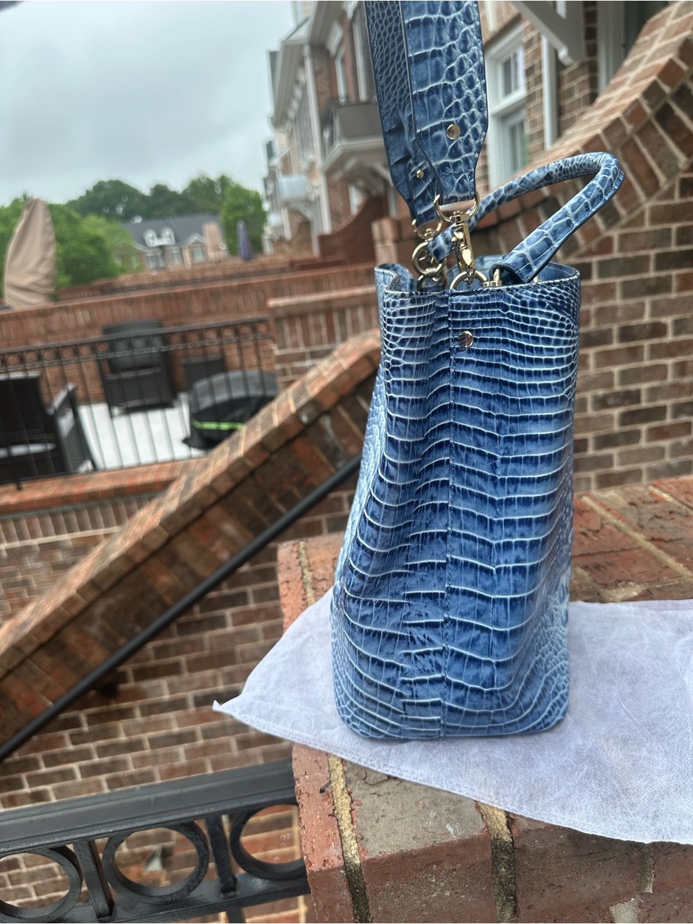 Brahmin, Amelia in Aura Blue Melbourne. Croc-Embossed Top-Handle Bag. - Picture 3 of 10